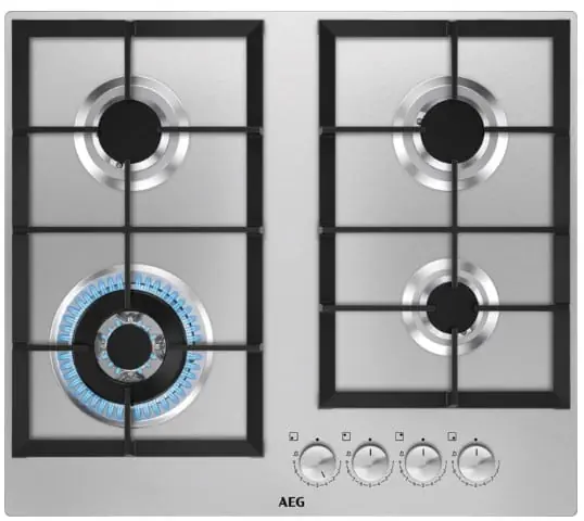 Lage Kosten AEG HGB64301UM Roestvrijstaal Ingebouwd 60 cm Gaskookplaat 4 zone(s)