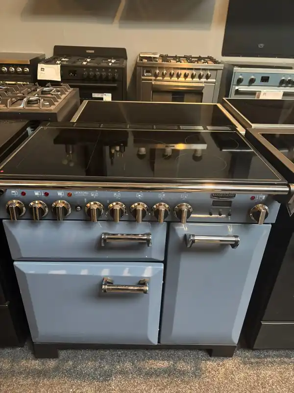 Rangemaster Leckford Deluxe 90 Inductie Stone Blue met Chrome afwerking – EWO3354 Nieuw