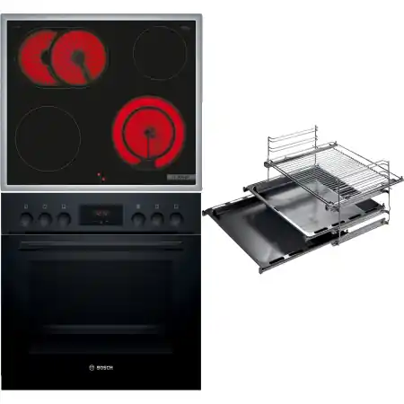 Gecertificeerd Bosch HND211RB1 Inbouw oven en keramische kookplaat set – Grill functie – 4 Kookzone’s – 66 Liter – Zwart – EWO4033
