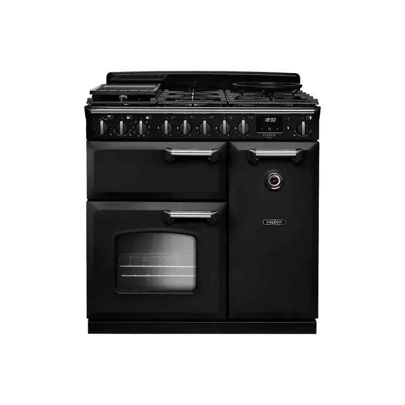 Falcon  Classic Deluxe 90 Charcoal Zwart Chroom gasfornuis 2026 Express Levering