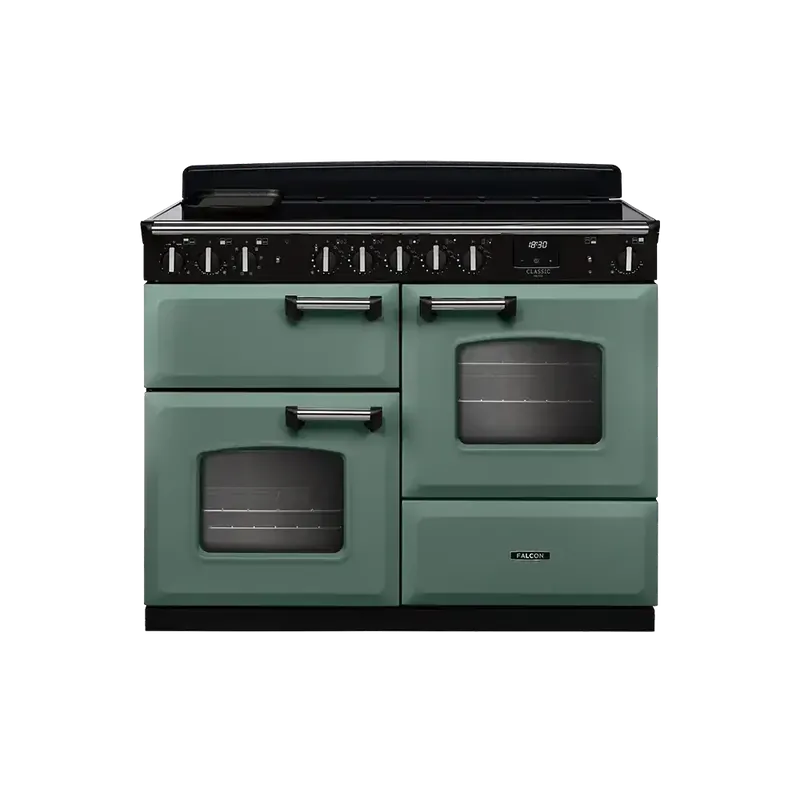 Falcon Classic Deluxe 110 de Luxe Mineral Green inductie fornuis rijslade 2026 Nieuw