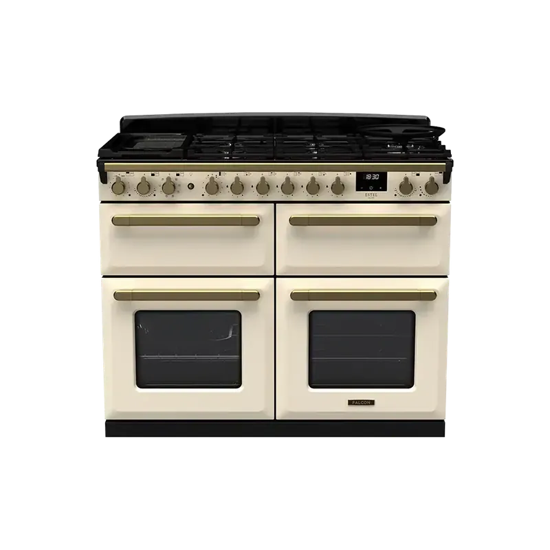 Falcon Estel Deluxe 110 Pale Cream Antiek Messing gasfornuis sudderoven Beperkt Aanbod