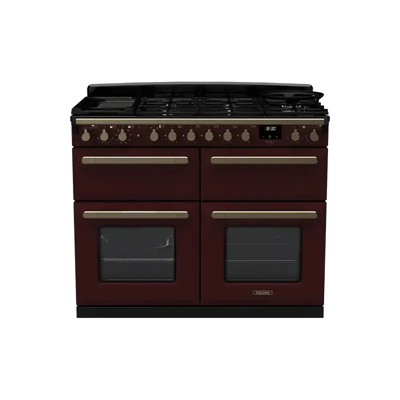 Beperkte Voorraad Falcon Estel Deluxe 110 Bordeaux Antiek Messing gasfornuis sudderoven