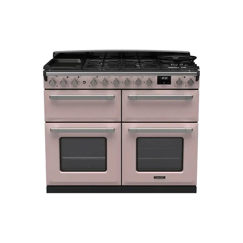 Flitsaanbieding Falcon Estel Deluxe 110 Pale Pink Chroom gasfornuis sudderoven
