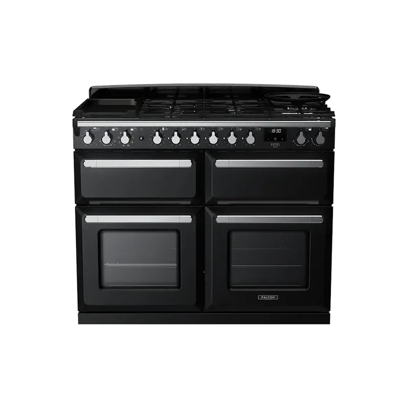 Falcon Estel Deluxe 110 Zwart Chroom gasfornuis sudderoven Op = Op