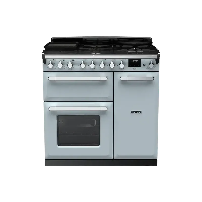 Falcon Estel Deluxe 90 Misty Blue Chroom gasfornuis Uitverkoop