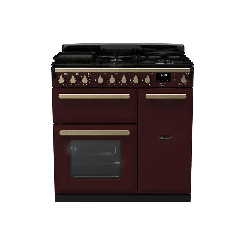 Falcon Estel Deluxe 90 Bordeaux Antiek Messing gasfornuis Veilige Betaling