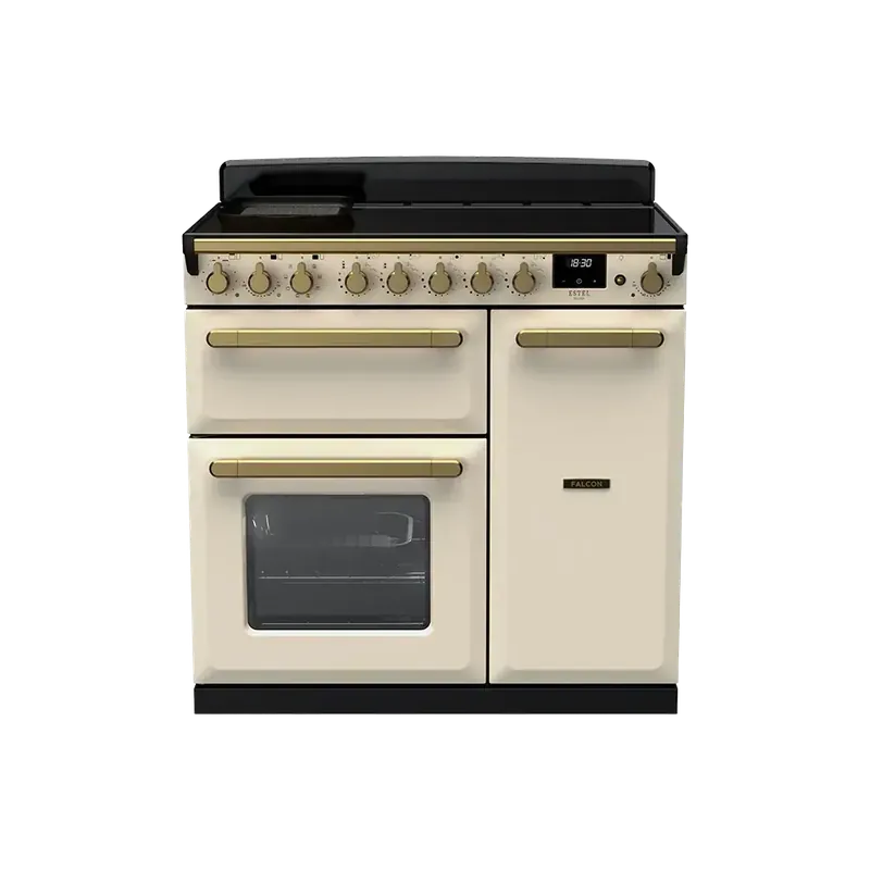 Goedkoop Falcon Estel Deluxe 90 Pale Cream Antiek Messing Inductie fornuis
