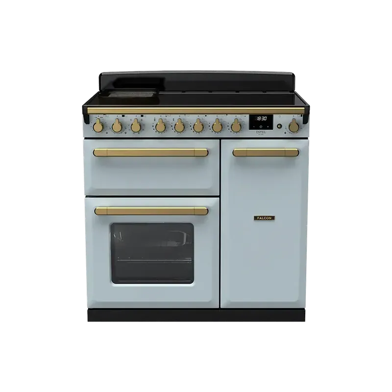 Premium Falcon Estel Deluxe 90 Misty Blue Antiek Messing Inductie fornuis