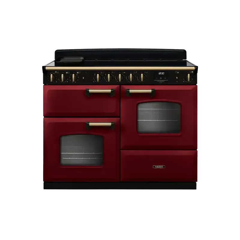 Falcon Classic Deluxe 110 Bordeaux Antiek Messing inductie fornuis rijslade 2026 Lage Prijs