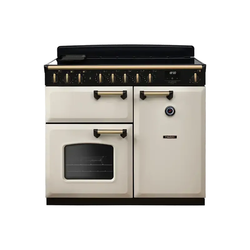 Falcon Classic Deluxe 100 Pale Cream Antiek Messing inductie fornuis 2026 Nieuw