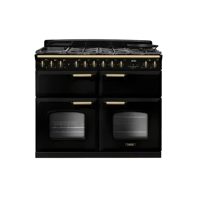 Falcon  Classic Deluxe 110 Zwart Antiek Messing gasfornuis sudderoven 2026 Laatste Versie