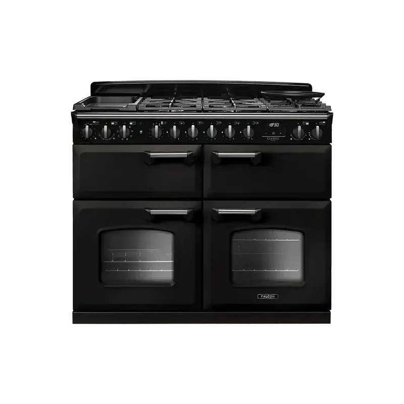 Falcon Classic Deluxe 110 Charcoal Zwart Chroom gasfornuis sudderoven 2026 Weekendaanbieding
