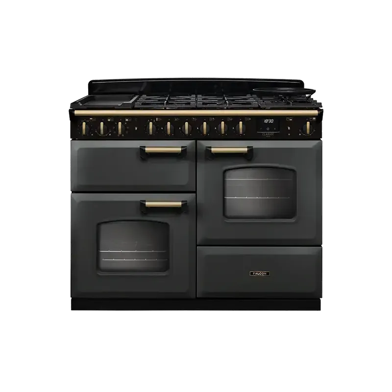 Laatste Versie Falcon Classic Deluxe 110 Slate Antiek Messing gasfornuis rijslade 2026