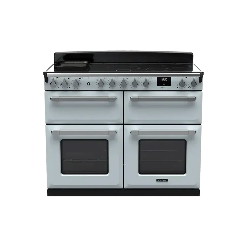 Aanbieding Falcon Estel Deluxe 110 Misty Blue Chroom inductie fornuis sudderoven