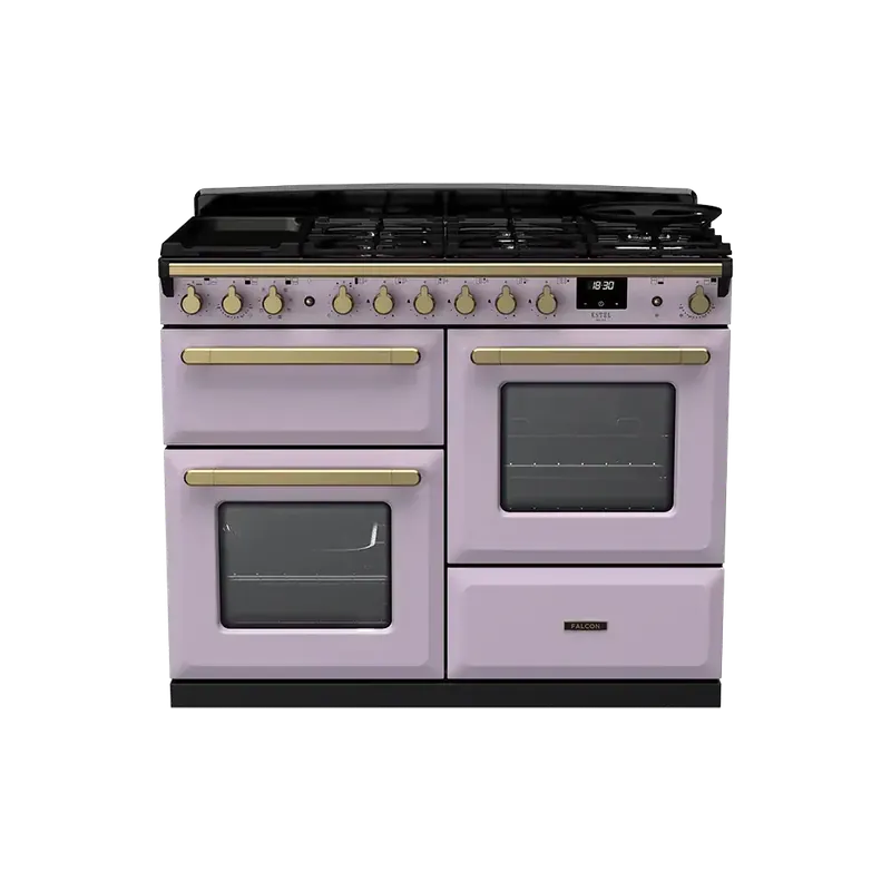 Veilige Betaling Falcon Estel Deluxe 110 Heather Pink Antiek Messing gasfornuis rijslade