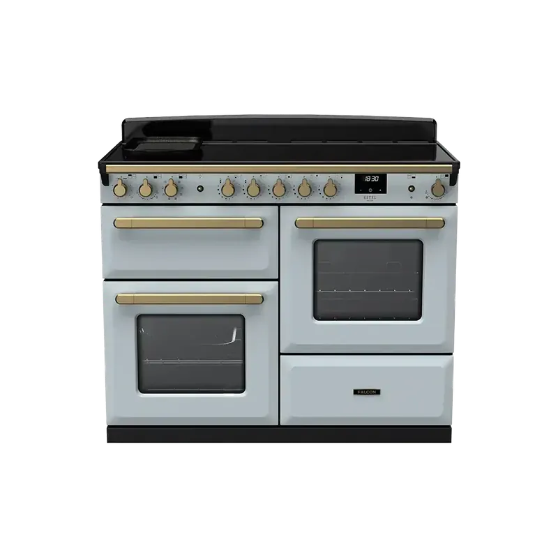 Falcon Estel Deluxe 110 Misty Blue Antiek Messing inductie fornuis rijslade Koop Vandaag