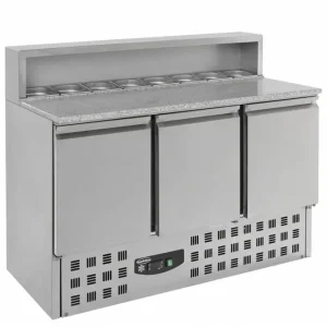 Hoge Kwaliteit Pizzatafel RVS - 3 deuren - 1368x700x(h)1090mm