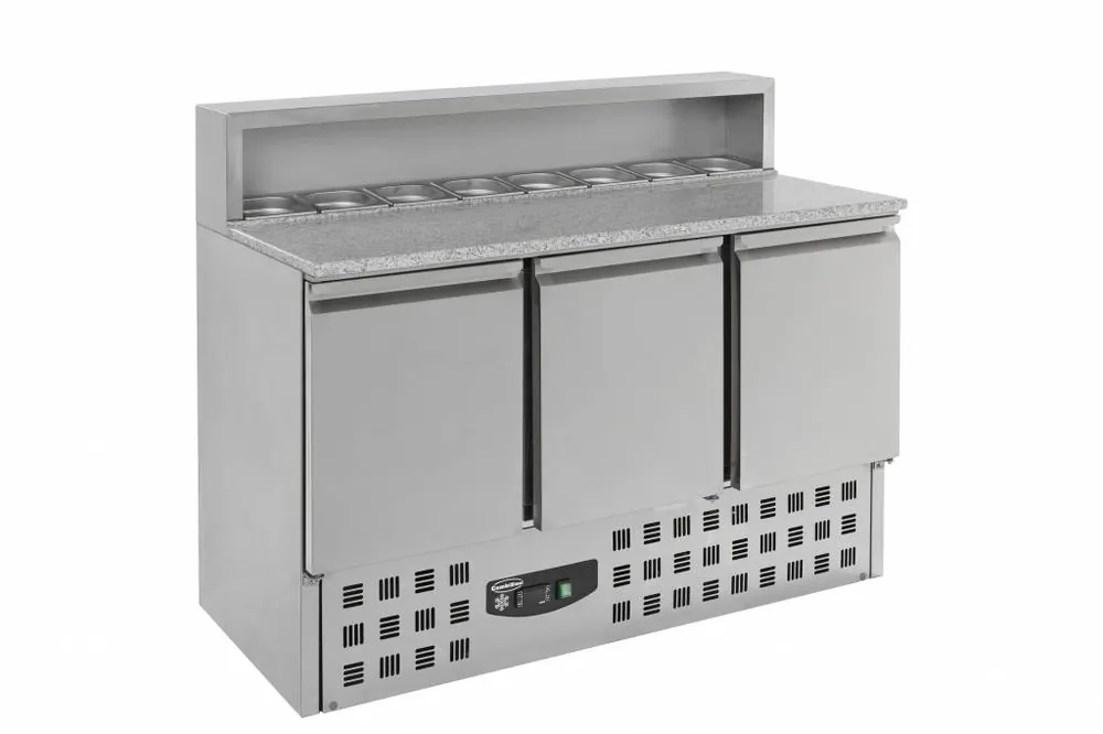 Hoge Kwaliteit Pizzatafel RVS - 3 deuren - 1368x700x(h)1090mm