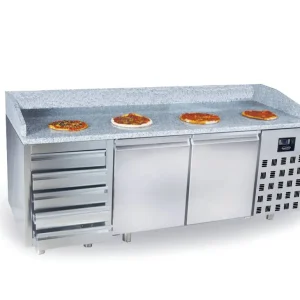 Weekendaanbieding roestvrijstalen pizzatafel - circulerende lucht - 2 deuren+5 lades - 2100x800x(h)1080mm