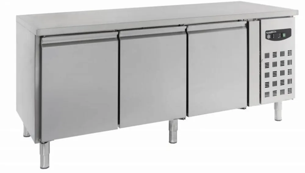Snelle Levering Koelwerkbank -RVS - 3 deurs - 202x80x(h)85cm - Roosters 600x400mm