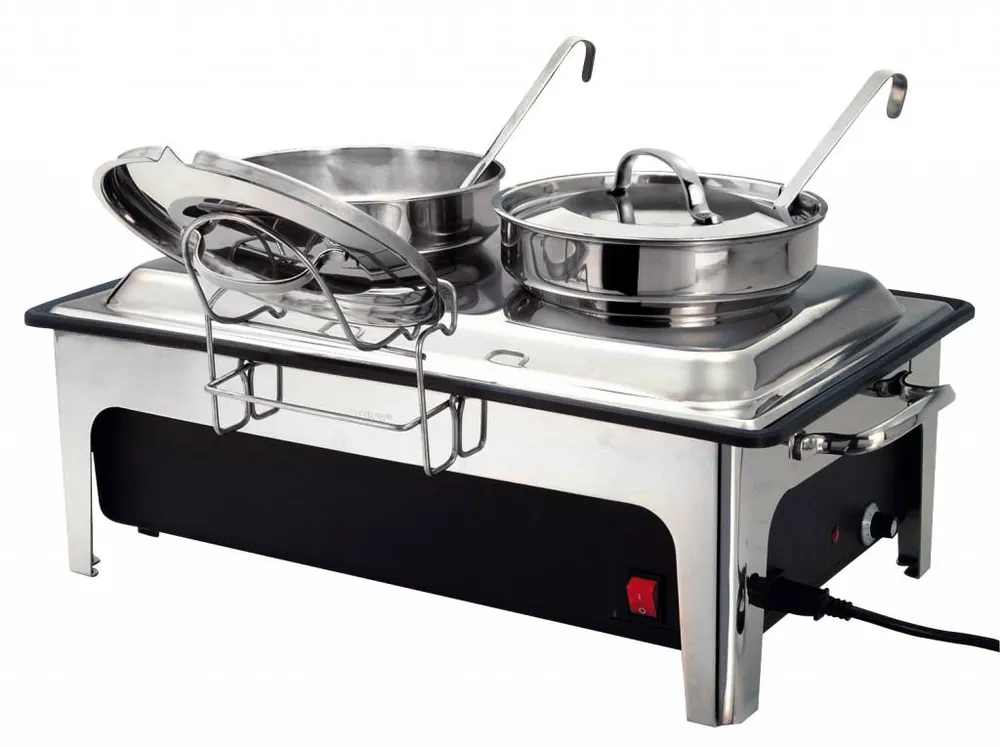 Hete Deal Elektrische Soep Chafing Dish - Chroomnikkelstaal - Inclusief 2x4 Liter Soeppannen - 630x360x(H)460mm