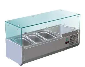 Opzetkoelvitrine RVS met Glas Top - 3x 1/3 GN of 6x 1/6 GN - 95,5x38x(H)43,5 cm Gecertificeerd
