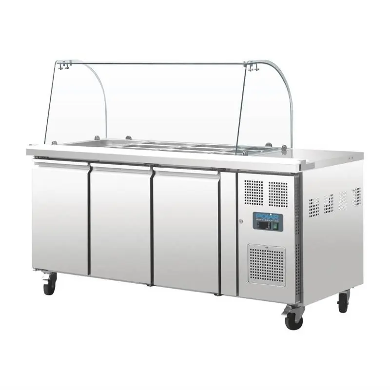 Koop Online Saladette 3-Deurs - Glazen Opzetvitrine - Voor 3x GN1/1 en 6x GN1/9- 179,5x70x(H)136cm