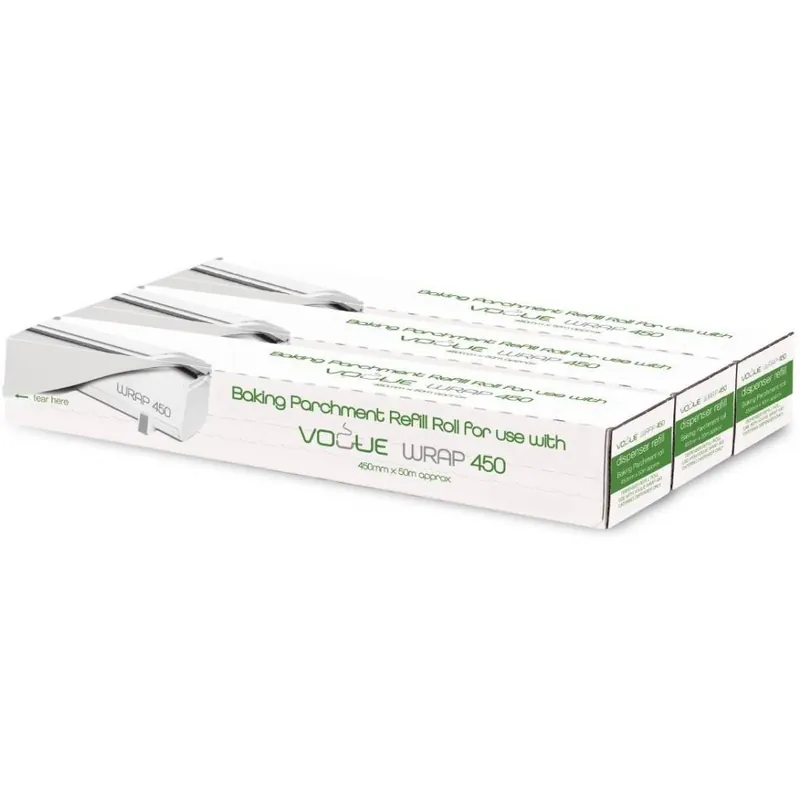Snelle Levering Bakpapier navulling voor Vogue Wrap450 Dispenser - 3 Rollen 50 Meter