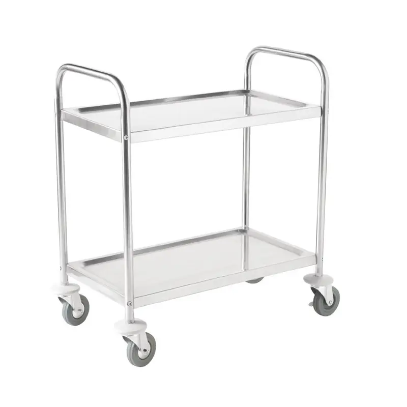 Hete Deal Serveerwagen RVS op Geruisloze Wielen - 2 Bladen - 710x405x810(h)mm -128 kg Draagvermogen855(b)x455(d)x810(h)mm