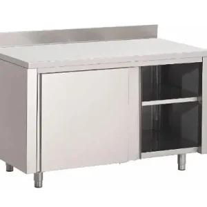 Gastro M RVS werktafel 1400(b)x700(d)x880(h)mm met schuifdeuren en achteropstand Koopje
