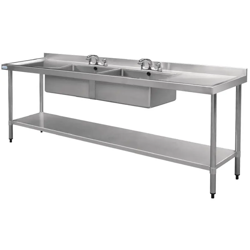 Bestel Nu Spoeltafel RVS - 2 Bakken Midden - 240x60x90(h)cm 2400(b)x600(d)x900(h)mm