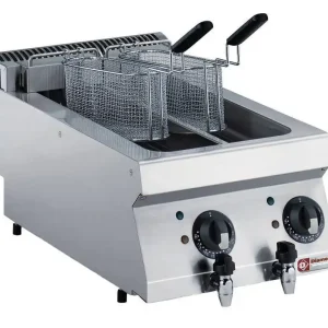 Nu Kopen Friteuse Elektrisch - 2x5 Liter - RVS Tafelmodel - 400V/9kW - 400x700x250/320(h)mm