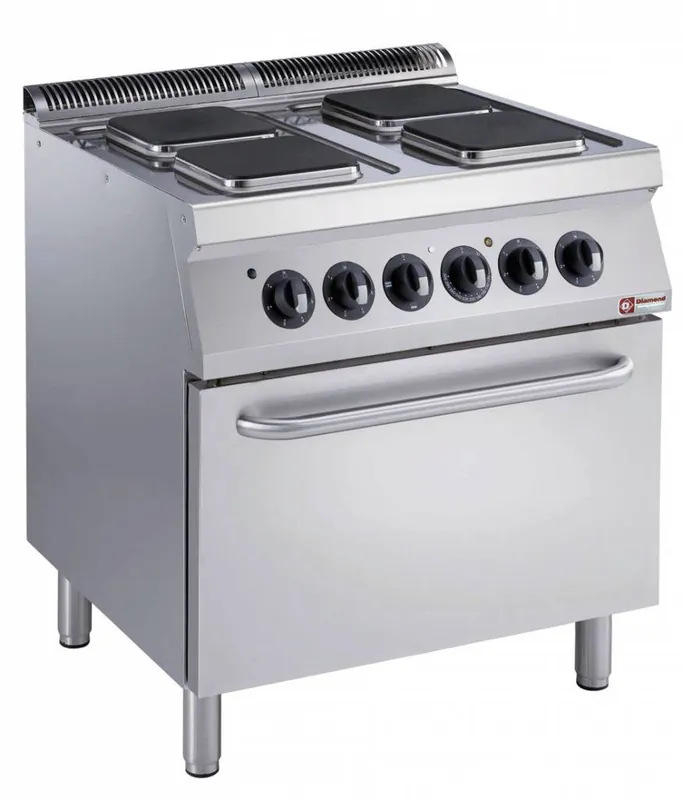 Laatste Versie Elektrisch Fornuis - 4 Vierkante Platen - 400V - 2,6kW - Elektrische Oven - 800x700x(h)850/920mm