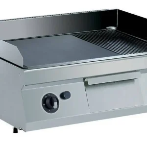 Bakplaat Gas RVS - 2/3 Glad en 1/3 Geribd - Verchroomde Plaat - tot 300°C - 800x700x250/320(h)mm Gecertificeerd