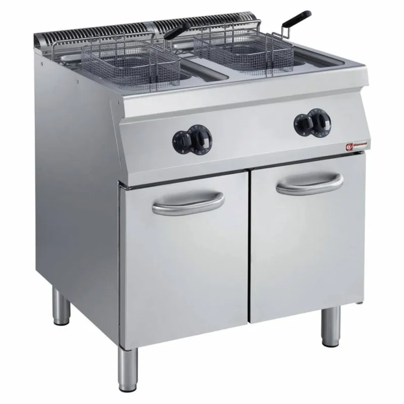 Gasfriteuse - 2 x 15 Liter - Buitenkant Branders - op Kast - 800x700x(h)850/920mm Superprijs
