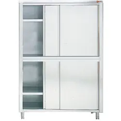 Opbergkast / Servieskast INOX - 4 Schuifdeuren - 1600(B) - 600(D) - 2000(H)mm Direct Verzonden