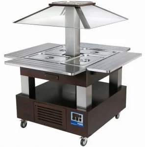Bain Marie Eiland Warmhoud Buffet 4 x 1/1 GN Wenge Hout Direct Beschikbaar