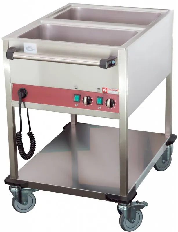 Direct Beschikbaar Bain-Marie Trolley - 2 x 1/1GN - 200mm Diep - Afzonderlijk instelbaar - 900x650x(h)900mm
