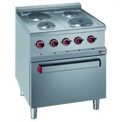 Elektrisch fornuis 4 platen op elektrische oven GN 2/1 en gril - 700x700x(h)850/920mm Favoriet