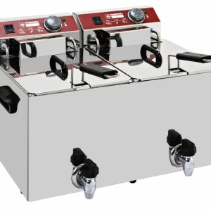 Elektrische friteuse tafelmodel 2x 8 liter + aftapkraan - 560x450x(h)320mm Superprijs