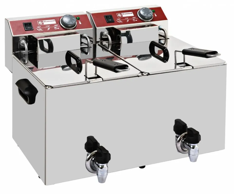 Elektrische friteuse tafelmodel 2x 8 liter + aftapkraan - 560x450x(h)320mm Superprijs