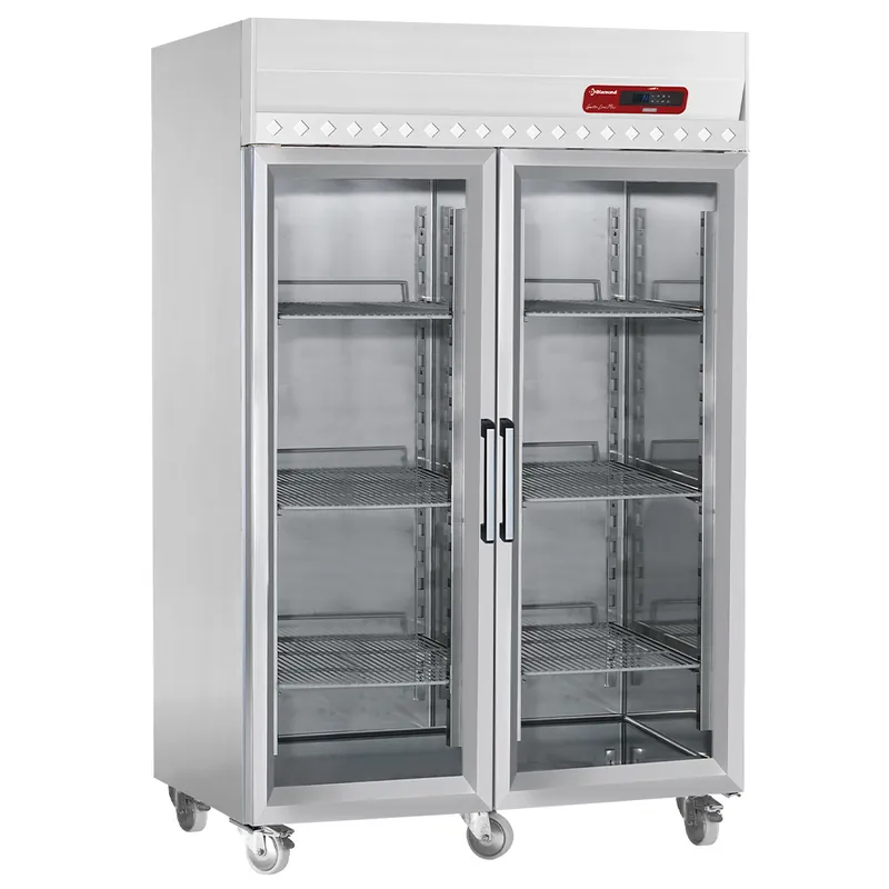 Koelkast geventileerd 1400 liter, 2 glazen deuren GN 2/1, op wielen - 1358x856x(h)2145mm Laatste Kans