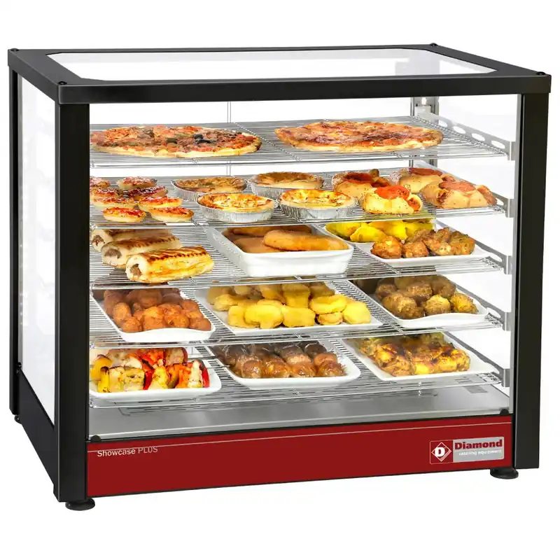 Koop Vandaag Warmhoudvitrine Zwart 5 Zijden glas -Bevochtiging - 780x490x(h)480mm
