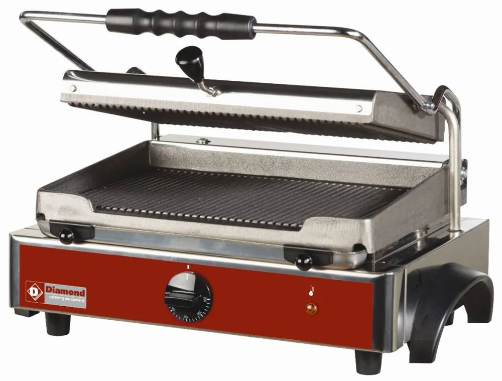 Elektrische panini grill MEDIUM, geribde platen - 435x430x(h)240mm Shop Nu