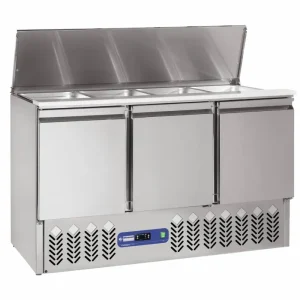 Populair Gekoelde saladette met deksel 4x GN1/1-150 mm + reserve 3 deuren GN 1/1 - 1365x700x(h)850mm