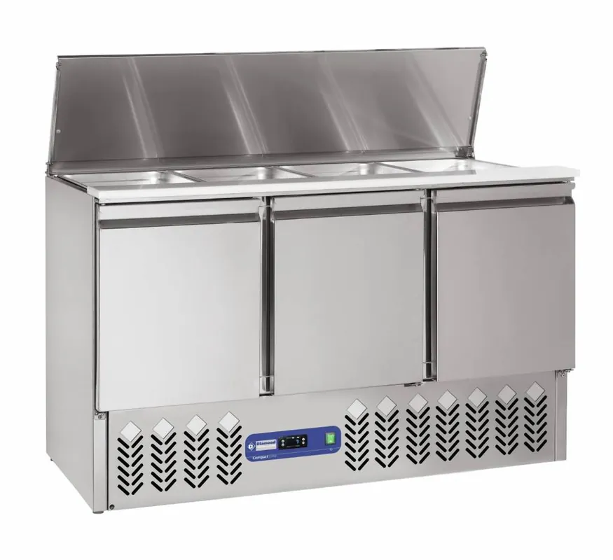 Populair Gekoelde saladette met deksel 4x GN1/1-150 mm + reserve 3 deuren GN 1/1 - 1365x700x(h)850mm