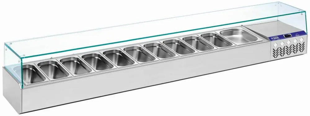 Direct Beschikbaar Gekoelde opzetstructuur 9x GN1/3 - 150 mm, met glasopbouw - 2000x395x(h)440mm