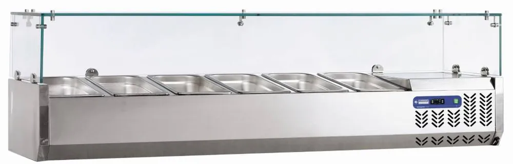 Flitsaanbieding Opzetvitrine Koeling met Glas Top - 3x1/3 + 1x1/2 GN of 6x1/6 + 2x 1/4 GN- 120x39,5x(H)22,5 cm