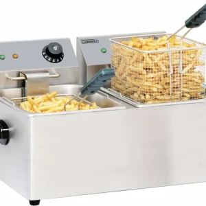 Koop Online Friteuse RVS - 2x8 Liter - 2x3,25kW - 550x430x(H)340mm